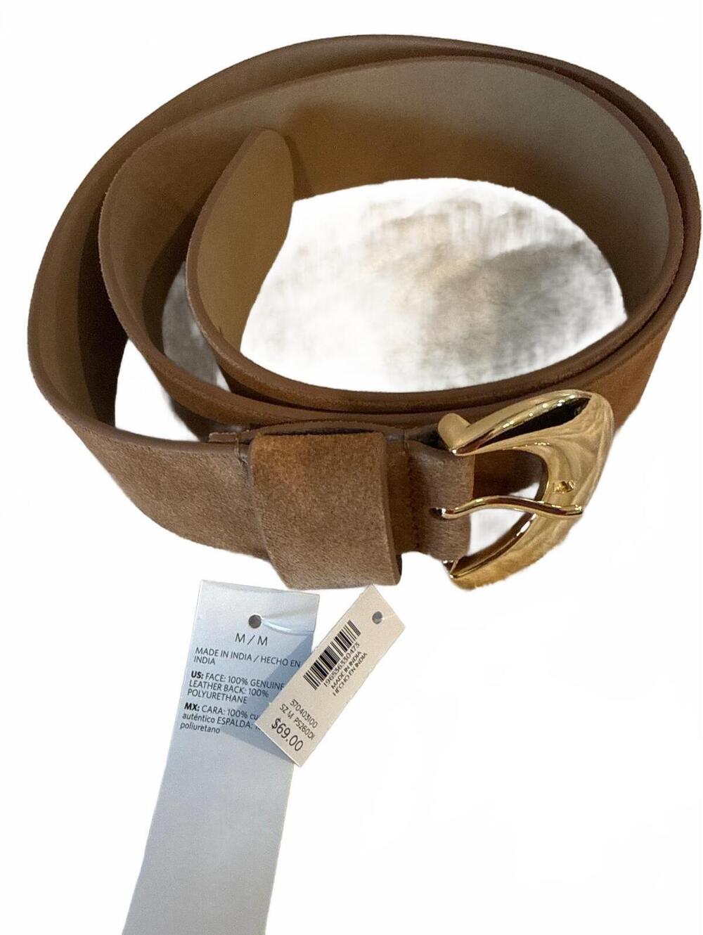 White House Black Market Neutral Suede Belt with Gold Buckle Size M